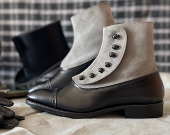 Bottines à boutons noires et grises victoriennes pour hommes