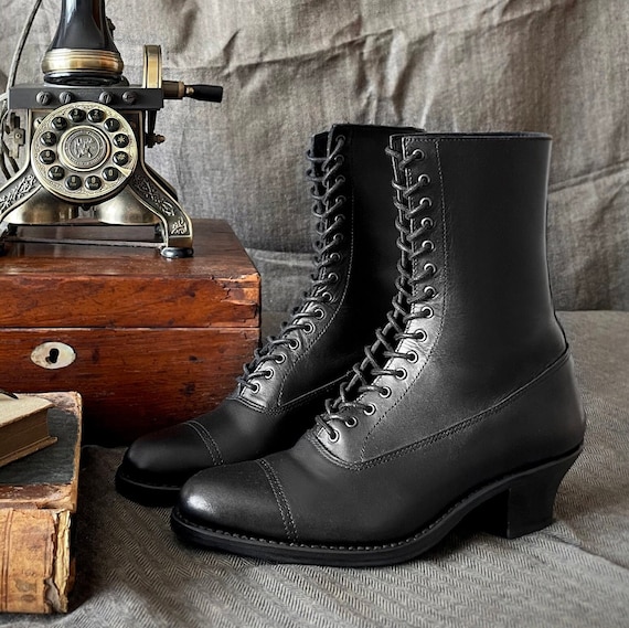 black lace up dress boots Women's Black Lace-Up Boots
