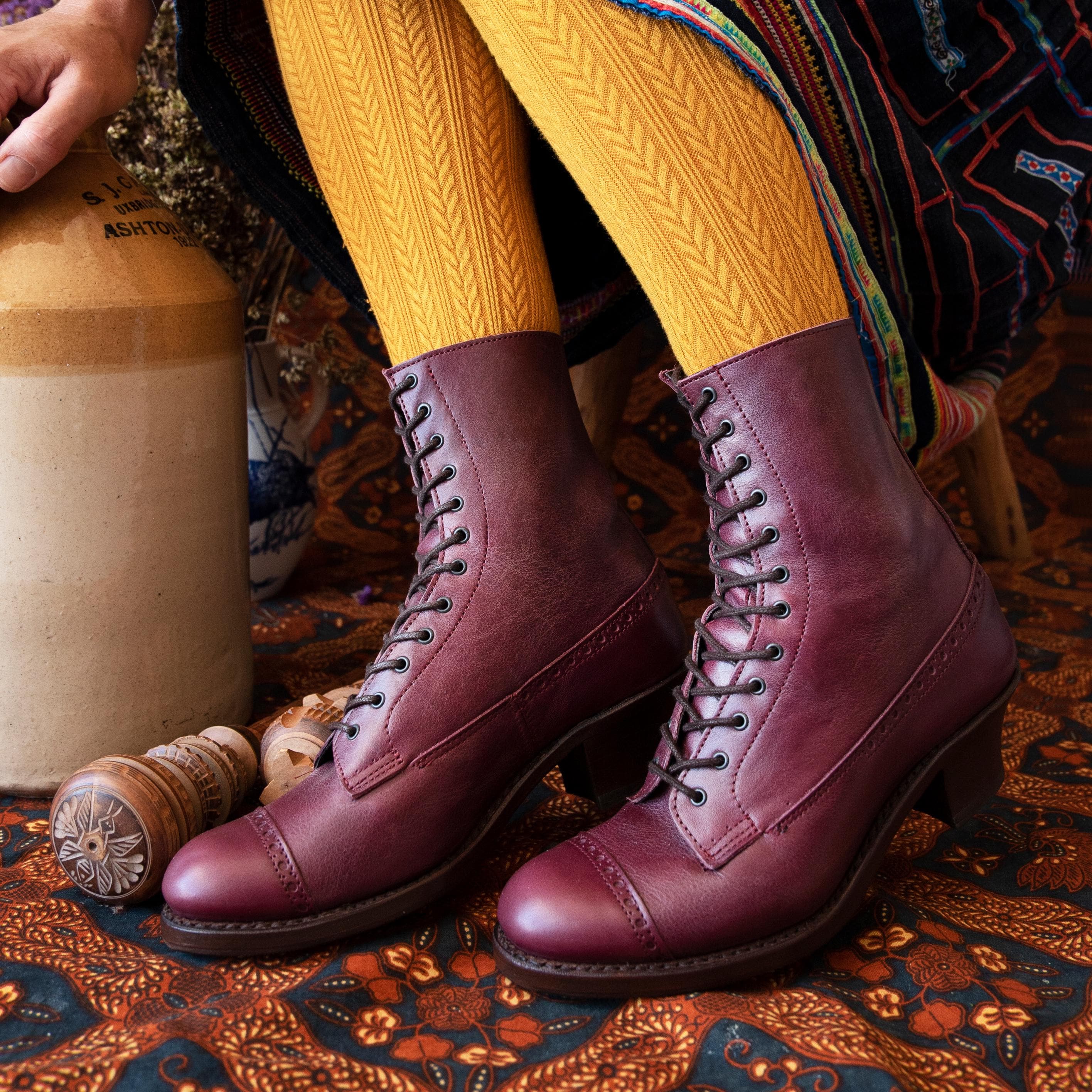 Aubergine Round Toe Victorian Walking Boots - Etsy