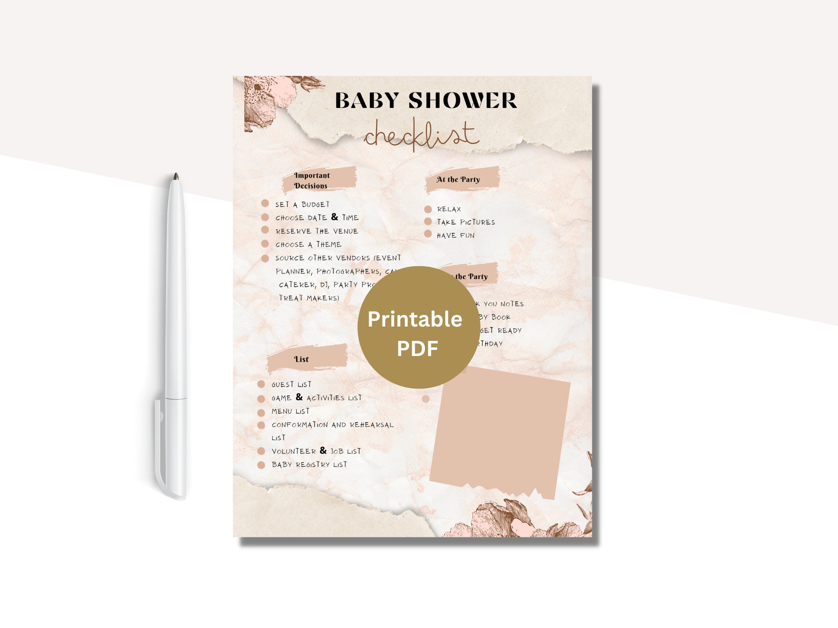 Baby Shower Checklist Printable, Baby Shower Planner Printable, Party ...