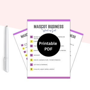 Printable Mascot Business Startup, Business Startup Checklist, Business Checklist, Mascot Startup Checklist, Business Planner