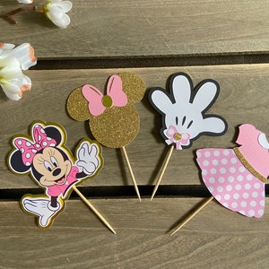 Minnie Mouse Inspired Cupcake Toppers, Set of 12 Pink or Red Minnie Mouse Inspired Cupcake Toppers, Oh Toodles Cupcake Toppers