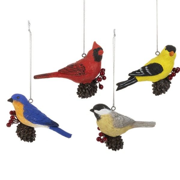 3D Birds on Pinecones Holiday Christmas Ornaments - Bird Lover Watcher Ornaments