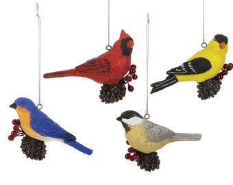 3D Birds on Pinecones Holiday Christmas Ornaments - Bird Lover Watcher Ornaments