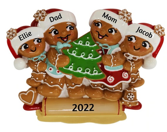 Nostalgic Gingerbread Family of 4 Christmas Ornament- Four Gingerbread Cookies Hand Personalized Family Ornament - Made With Love 2022