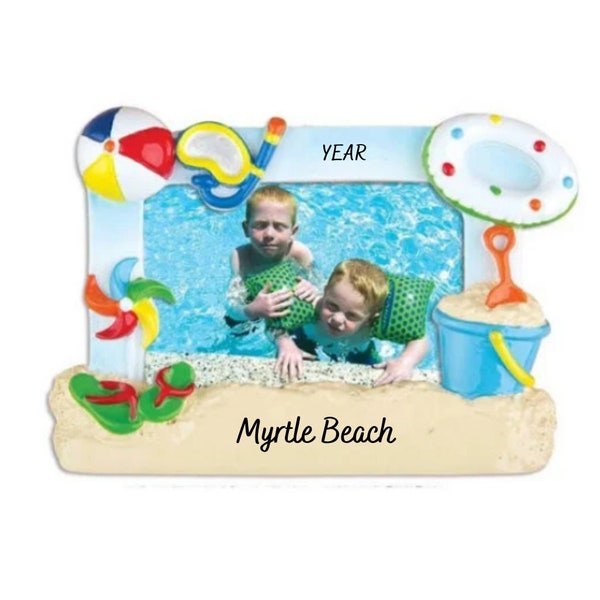 Beach Frame Personalized Christmas Ornament -  Beach Vacation Photo Frame Personalized Christmas Ornament 2024