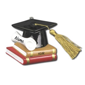 Personalisierte Abschlussfeier Ornament - graduierte Kappe, Diplom und Bücher personalisierte Verzierung - Abschlussgeschenk - individuelles Geschenk für neue graduierte