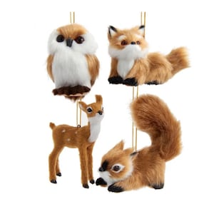 Woodland Animal Ornaments - Furry Brown Deer, Squirrel, Owl, Raccoon and Fox Christmas Ornaments 2025