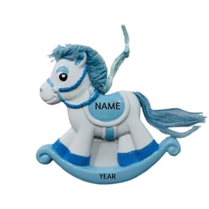 Blue Rocking Horse Christmas Ornament  Baby&#39;s First Christmas Ornament - New Baby Boy Hand Personalized Ornament 2024