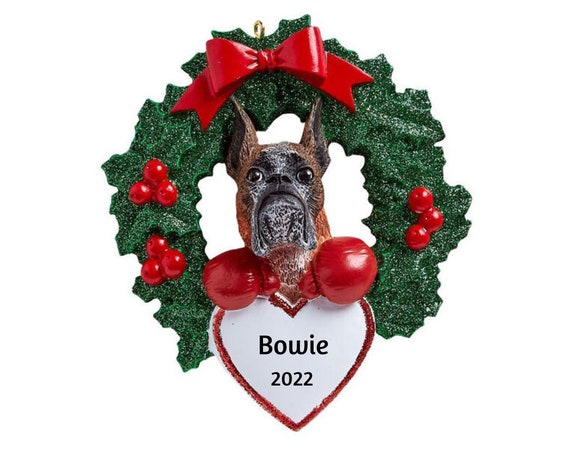 Boxer Dog In Christmas Wreath Personalized Ornament - Boxer Personalized Christmas Ornament 2022