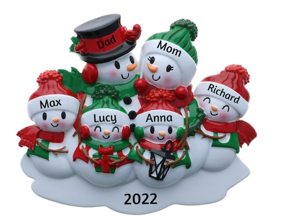 Snowman Family of 6, Snowman Family Personalized Christmas Ornament 2022