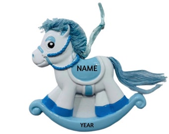 Blue Rocking Horse Christmas Ornament  Baby's First Christmas Ornament - New Baby Boy Hand Personalized Ornament 2024