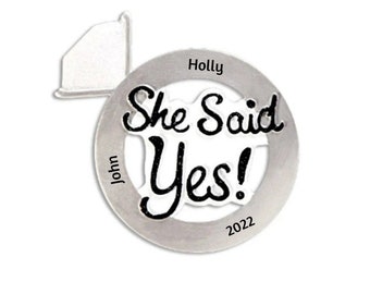 Gepersonaliseerde ornamenten voor koppels - verlovingsornament - verloofd ornament - She Said Yes! Glinsterende diamanten ring verlovingsornament