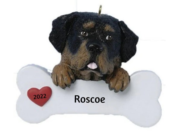 Rottweiler Personalized Christmas Ornament- Rottweiler Dog Bone - Hand Personalized Christmas Ornament