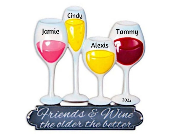 Friends and Wine Personalized Ornament - Wine Ornament - Hand Personalized Christmas Ornament