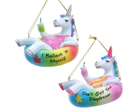 Glittered Unicorn on Pool Floatie inscribed with "I Believe In Myself" 2022