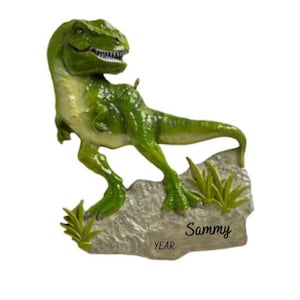 Personalized Dinosaur Christmas Ornament - Green T-Rex Dinosaur Ornament - Tyrannosaurus Rex Christmas Ornament - Dinosaur Cake Topper