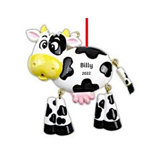 Personalized Cow Christmas Ornament - Dangly Legs Cow Print Ornament-  Cow Decor, Farm Animal Ornaments - Free Customization