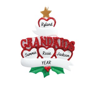 Personalized Grandparents Ornament - Grandchildren with 4 Hearts Personalized Ornament - 4 Grandkids Ornament - Gift for Grandparents