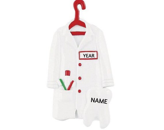Dentist White Coat Christmas Ornament - Dental Hygienist - Tooth and Toothbrush Hand Personalized Christmas Ornament 2022