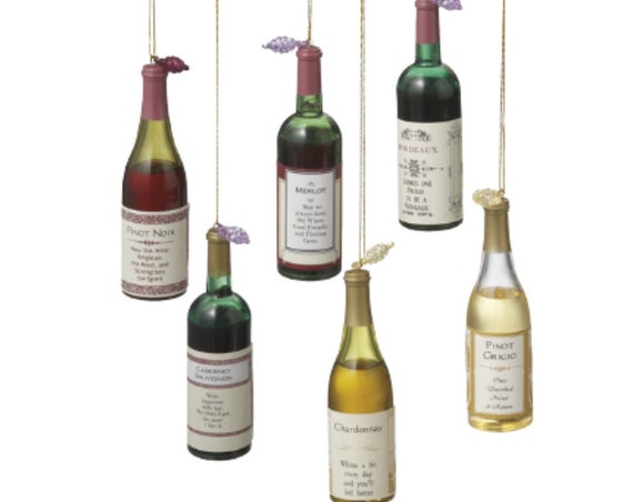Wine Bottles for the Wine Lover Holiday Christmas Ornament - Chardonnay, Bordeaux, Pinot Grigio, Pinot Noir, Cabernet Sauvignon, and Merlot