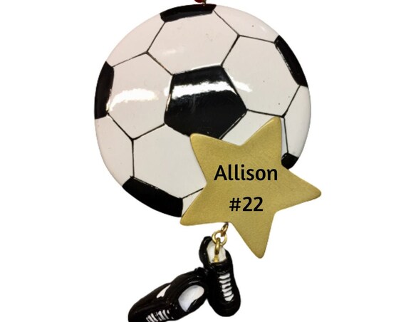 Soccer Ball with Golden Star Personalized Christmas Ornament - Soccer Player Hand Personalized Christmas Ornament 2022