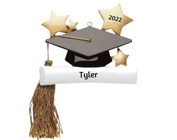 Graduation Ornament - Graduate Cap with Tassel Personalized Ornament - Graduation Cap with Gold Stars Personalized Christmas Ornament 2022