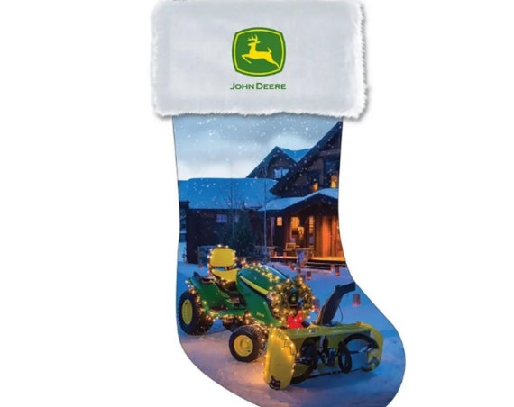 19" John Deere Green Tractor with Festive Lights Holiday Christmas Stocking 2022