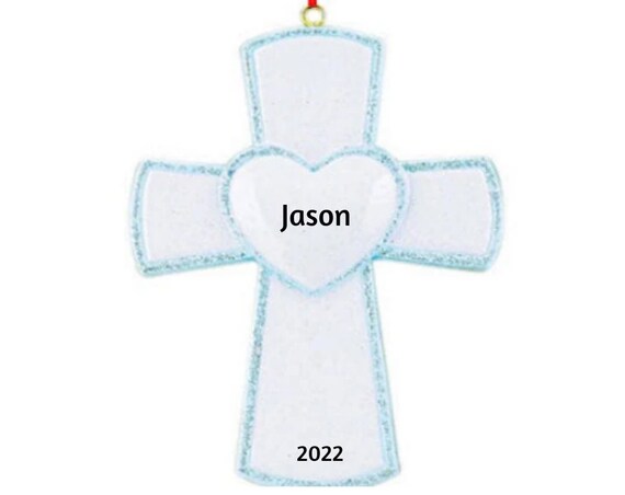 Blue Baby Cross Personalized Christmas Ornament - Memorial Christmas Ornament