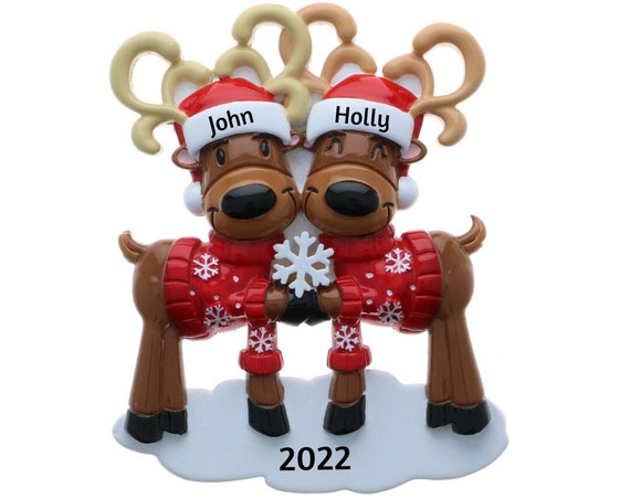 Mr. & Mrs. Reindeer Couple in Ugly Christmas Sweaters Personalized Christmas Ornament 2022