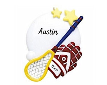 Personalized Lacrosse Ornament - Lacrosse Player Ornament - Lacrosse Team Gifts - Lacrosse Stick and Mitten Christmas Ornament