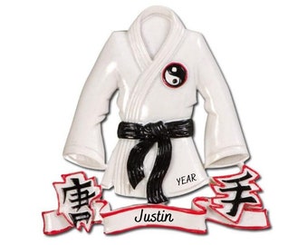 Karate Jacket Personalized Christmas Ornament - Black Belt Karate Hand Personalized Christmas Ornament