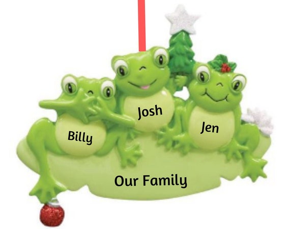 3 Frogs Family - Family of 3 Frogs Personalized Christmas Ornament - Three Frogs on a Lily Pad Hand Personalized Christmas Ornament 2022