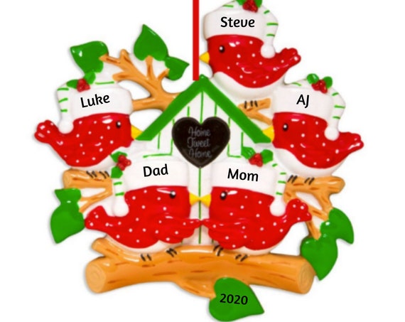 Family of 5 Christmas Ornament - Home Tweet Home Red Bird Family of Five Personalized Christmas Ornament 2022