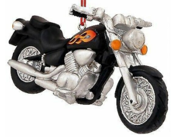 Black Motorcycle with Flames Christmas Ornament 2022
