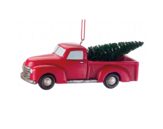 Red Pickup Truck with Tree Christmas Ornament 2022