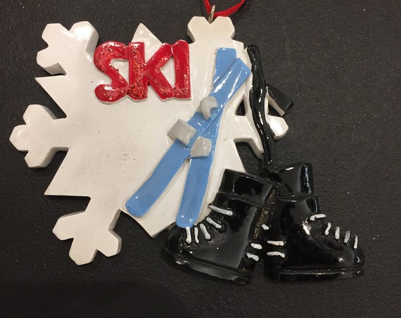 Skiing - Ski and Snowflake Ornament - Hand Personalized Christmas Ornament 2022