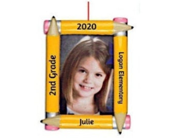 Pencil Picture Frame Ornament - Kindergarten School Photo Frame Ornament - Hand Personalized Christmas Ornament 2022