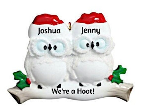 Family of 2 - White Snow Owl Couple, Friends or Siblings Personalized Christmas Ornament - Two Owls on a Branch Christmas Ornament 2022