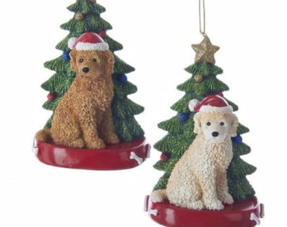 Labradoodle with Santa Hat by Festive Christmas Tree Personalized Christmas Ornament- Labradoodle Dog - Personalized Christmas Ornament 2022
