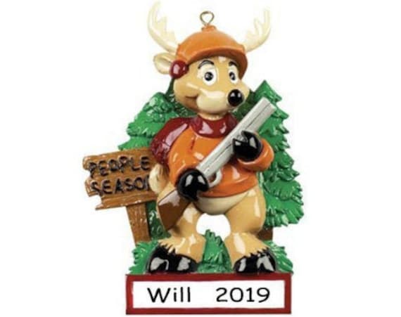 Personalized Christmas Hunter Ornament - Deer holding a Gun Christmas Ornament - Customized Hunting Hunter Gifts for Christmas 2022