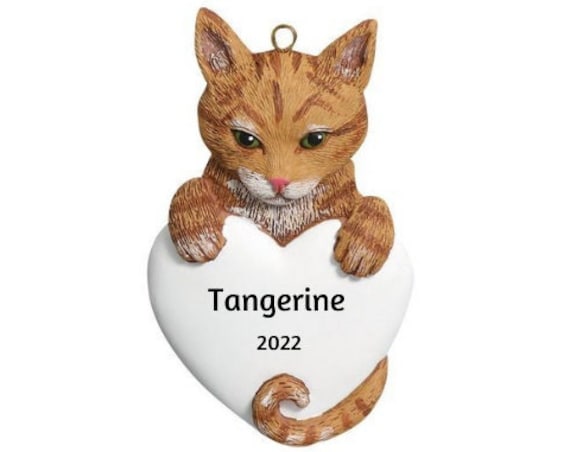 Tabby Cat Heart Personalized Ornament - Orange Cat Hand Personalized Christmas Ornament 2022