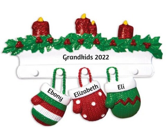 3 Mittens on the Christmas Mantle - Mitten Family of 3 - Hand Personalized Christmas Ornament 2022