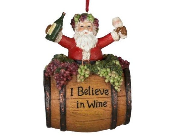 Santa On Wine Barrel I Believe in Wine Holiday Christmas Ornament 2022
