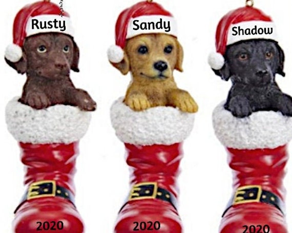 Yellow, Brown, or Black Labrador Retriever in Santa Boot Personalized Christmas Ornament- Lab Hand Personalized Christmas Ornament 2022