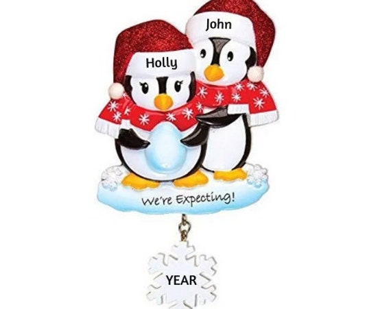 We're Expecting a Baby - We're Expecting Penguin Couple - Pregnant - Hand Personalized Christmas Ornament 2022