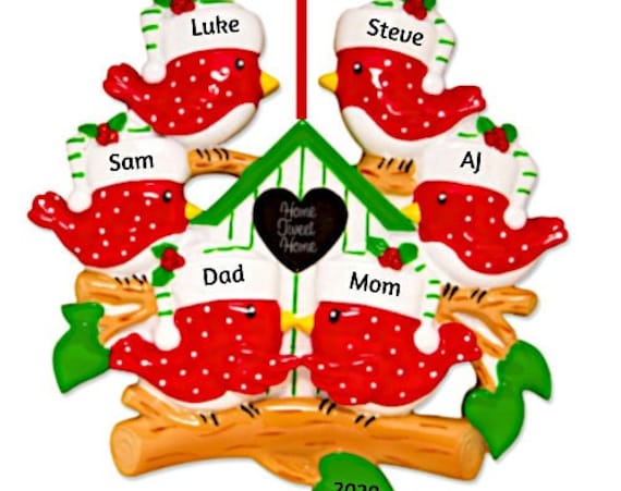 Family of 6 Christmas Ornament - Home Tweet Home Red Bird Family of Six Personalized Christmas Ornament 2022