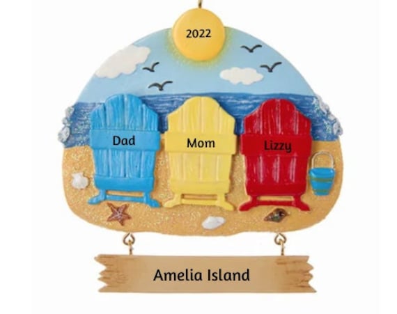 Family of 3 Adirondack Beach Chairs, Beach Vacation Christmas Ornament for Personalization 2022
