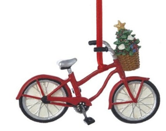 Red Vintage Bicycle with Christmas Tree in Basket Christmas Ornament 2022
