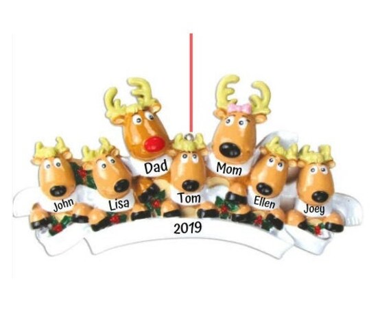 Family of 7 - Reindeer Family of Seven with Scarves Personalized Christmas Ornament 2022